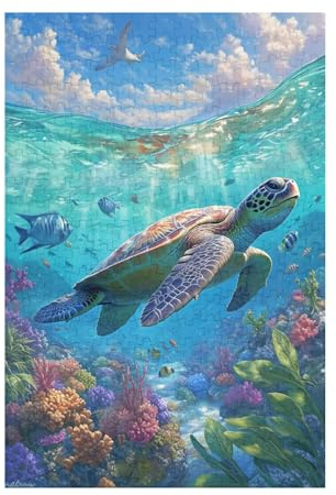 Puzzle 200 Teile Schildkröte Puzzle Meer DIY Kreative Holz Jigsaws für Erwachsene mit Geschenkbox Verpackung, Impossible Herausfordernde Familie Aktivität Spiele, Deko Wohnzimmer 35x25cm D-963