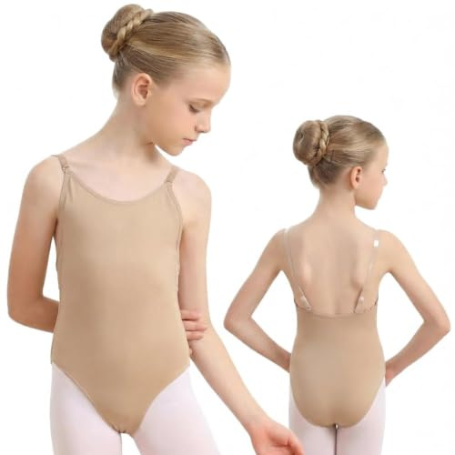 Fresilkora Nude Leotard for Women & Girls, Camisole Leotard for Ballet Dance Gymnastics with Adjustable Strap & Clear Strap, Dancewear Dance Undergarment for Girls Adult