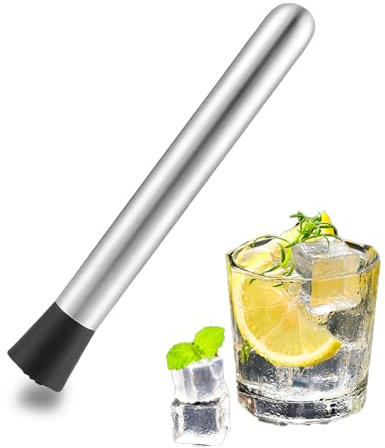 Stainless Steel Cocktail Muddler,20.5 Cm Muddler Multi-Functional,Silver Fruit Ice Crusher Stick With Grooved Head,Professional for Cocktail Making,Fruit Crushing, Muddling,Mojito Making