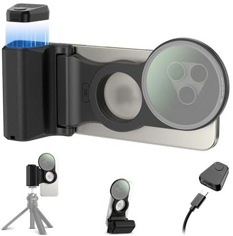 Magnetic Phone Shutter Grip Kit with Lens Filter Mount for iPhone16 Pro Max | 67mm UV ND CPL Filter Adapter Set for iPhone 16 15 14 Pro Max Only for Video Shooting(Filters Not Included)