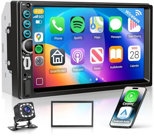 VECHTEL 7 Autoradio 2 Din mit Wireless Carplay Android Auto,FM Radio mit Blurtooth,GPS Navi,2 USB/SD/AUX,Online-Video,Mirror link,IPS Touchscreen Auto mit Rückfahrkamera/Lenkradsteuerung