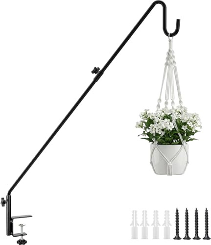Bamworld Heavy Duty Adjustable Plant Wall Hanger, Metal Deck Railing Hooks for Bird Feeders, Planters, Lanterns & Outdoor Decor, Black