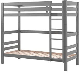 FURNLUX Pino Etagenbett, 106x210x182 cm, Grau, Skandinavische Kiefer, Leiterposition Links/Rechts Montierbar, Mit Lattenrost für 90x200 cm Matratze