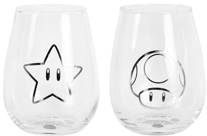 Elbenwald 2er Set Gläser - verschiedene Motive wie Marvel Avengers, Star Wars, Dragon Ball und mehr 500 ml Fassungsvermögen 11,5 cm Höhe (Super Mario)