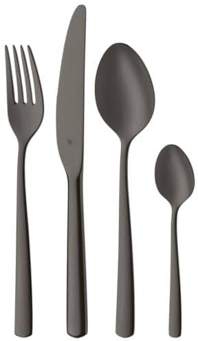 WMF Boston Besteck-Set, 24-teilig für 6 Personen in Dark Passion, Cromargan hochwertiger Edelstahl mit ergonomisch, geschmiedeten Messern mit Wellenschliff im Besteckkasten
