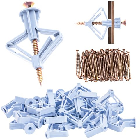 60 Pcs Heavy Duty Plasterboard Fixings, Plaster Board Wall Fixings | Plasterboard Wall Plugs and Screws Set, Cavity Drywall Screws and Wall Plugs Set