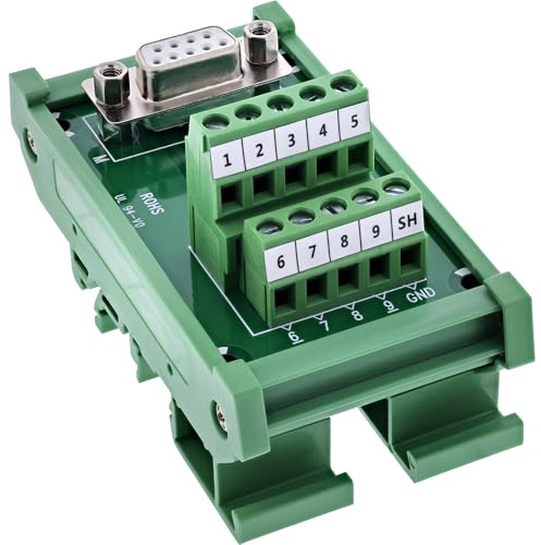 InLine D-Sub 9 Terminalblock Buchse, vertikal, Schraubklemme für Hutschiene, RS232 Anschlussmodul für Schaltschrank und DIY, 92501K