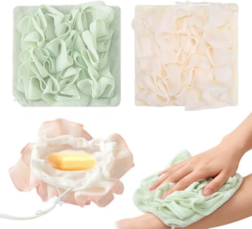 FHRYNA 2 en 1 Fleur de Douche 2 pcs Éponge de bain Boules de Douche au Savon Emballablesm Éponge Douche Corps pour Nettoyage Fleurs de Douche Eponge de Douche Exfoliante Boule pour Nettoyer la Peau