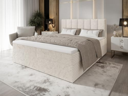 B&B HOME Tialiani Bett, Holz, Braun, 180x200 cm, Modernes Design mit Horizontalen Rillen (Weiß)