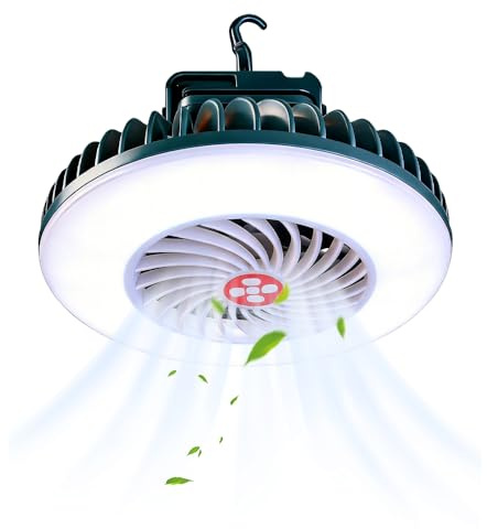 LED Campinglampe mit Ventilator, AVCXEC Camping Ventilator mit Licht, Camping Lampe mit Ventilator, Camping Licht mit USB Aufladbar, Zeltlampe Zum Aufhängen mit Hanging Haken für Campe, Angeln