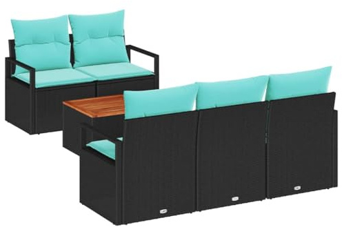 vidaXL Gartensofa-Set mit Kissen 6 pcs Schwarz Poly-Rattan, Moderner, robuster, UV-beständiger Gartensofa, Rattanmöbel, modulare Sitzgruppe für draußen