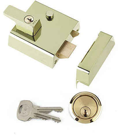 Yale B-1-BLX-PB-60 Double Locking Nightlatch, 60 mm Backset, Brass Finish, High Security, can be Locked from Inside with Key