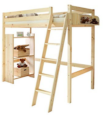 Hochbett Kinderbett Matthias mit Schrägleiter Kiefer massiv Natur