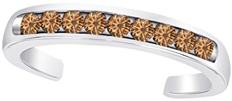 RS Jewels 14 K Weiß Gold über 925 Sterling Silber Kanal Set Rauchquarz Verstellbare Größe Zehenring