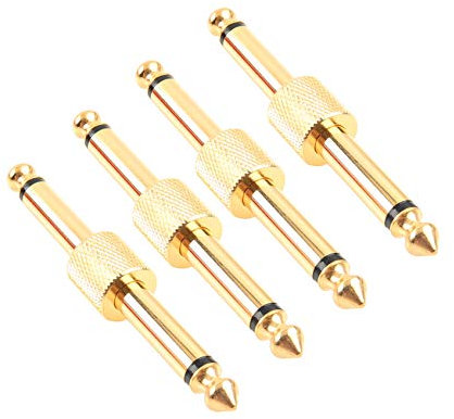 Devinal Professioneller Gitarren-Pedal-Koppler, 6,35 mm (1/4 Zoll) TS-Gitarren-Effektpedal-zu-Pedal-Anschluss, gerader Typ, vergoldet, 4 Stück