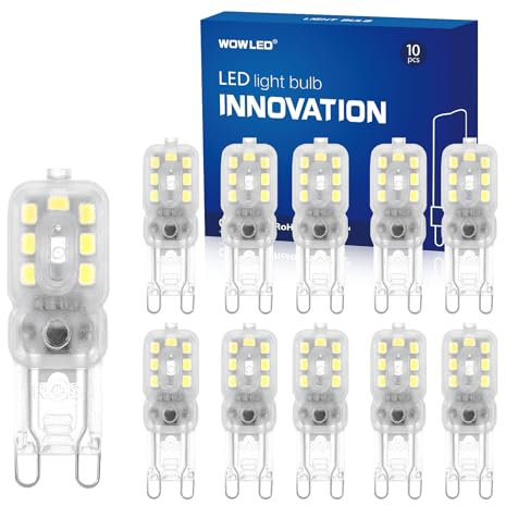 WOWLED G9 LED Lampe, 3W G9 Glühbirne, 6000k kaltweiß, G9 LED Leuchtmittel Birne Ersatz 25W G9 Halogenlampe, Nicht Dimmbar 10er Set