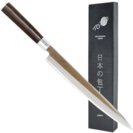Totiko Coltello da Cucina Professionale Giapponese, Coltello Professionale in Acciaio, Lama da 27cm, Sashimi Yanagiba, Manico in Legno Trattato, Coltello da Pesce - Sakai Japan Knives