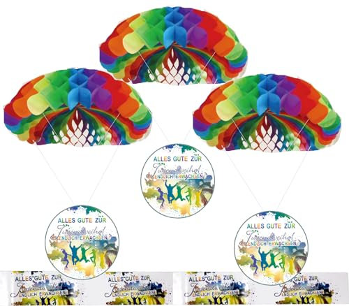 Jugendweihe Deko Fallschirm Deckenhänger 3-Teile Party-Deko 60cm Hängedekoration I Alles Gute zur Jugendweihe Endlich Erwachsen Jugendfeier bunt Mehrfarbig von Feste Feiern