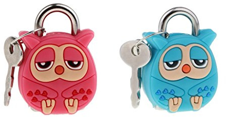 Juego de 2 candados de seguridad con diseño de búho rosa y verde Kawaii con llaves para mochilas y puertas