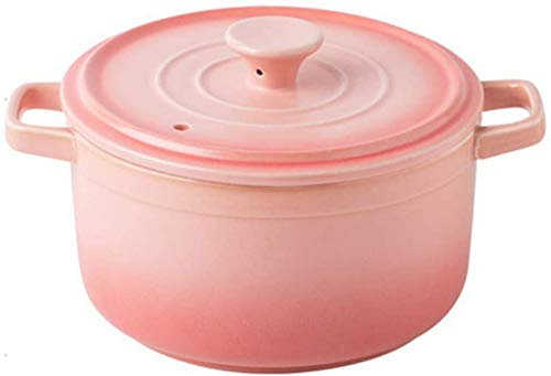 FWZJ Cocotte en Céramique, Cocotte Ronde avec Couvercle, Petite Cocotte en Grès, Cocotte en Grès, Faitout, Marmite Lente, Marmite en Argile Résistante à la Chaleur, Cocotte en Céramique Rose 2l