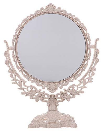BESPORTBLE Tischspiegel Kosmetikspiegel Kunststoff Glas Vintage Retro Doppelseitige Make Up Spiegel Runde Spiegel Dekospiegel fürZuhause Badezimmer Schlafzimmer Tisch Dekoration