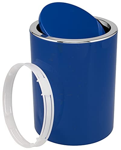 bremermann runder Kosmetikeimer SAVONA mit Schwingdeckel & EVA Pads gegen Kratzer, Abfalleimer für Gäste-WC und Badezimmer aus Kunststoff, 5,5 Liter Fassungsvermögen (Blau)