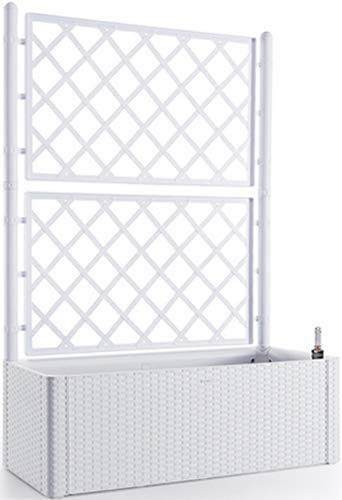 PAPILLON FIORIERA con SPALLIERA Natural Deluxe Bianco in Resina Finitura Rattan con RISERVA d'Acqua