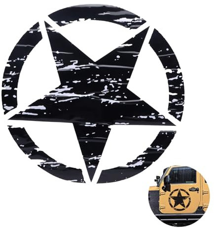 Autoabziehbilder, Fünfzackiger Stern-Autoaufkleber, 19,7 Zoll Karosserieaufkleber Schwarzer Stern Dekoration Kompatibel mit F150 Wrangler Rubicon JK CJ TJ YJ