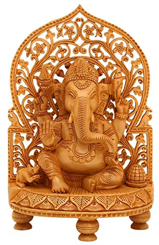 Ganesha Statue Lord Ganesh Holz-Idol handgefertigt gemeißelt Holz Gajanana Ganpati Statue Idol Figur Skulptur Muttertag Bappa Idol Diwali Geschenk von RITU Home Decor