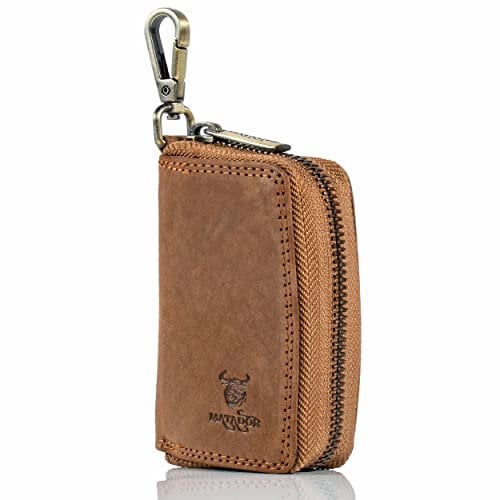 MATADOR® Hochwertige Echt Leder Schlüsselanhänger-Tasche Auto-Schlüsseltasche Autoschlüssel-Etui Schlüsseletui Schlüsselmäppchen YKK Metall Reißverschluss und Karabiner