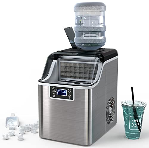 RELAX4LIFE Machine à Glaçons en Acier Inoxydable avec Réservoir 3,2 L, 18 KG/24 H, Glaçons par 15-20 Min, Machine à Glace avec Écran LCD et Auto-Nettoyage, Stockage de Glace pour Maison, Café