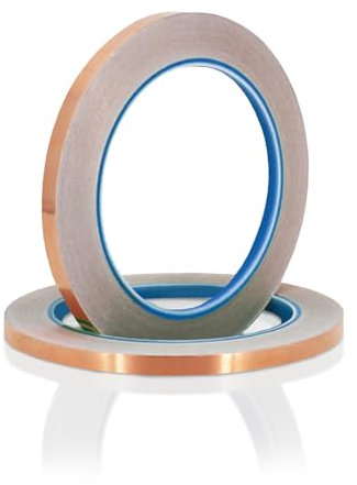 2 Rotoli 6mmx20M Nastro Conduttivo in Pellicola di Rame, Resistente Alle Alte Temperature, Schermata, Dissipazione del Calore, Pellicola Autoadesiva in Rame