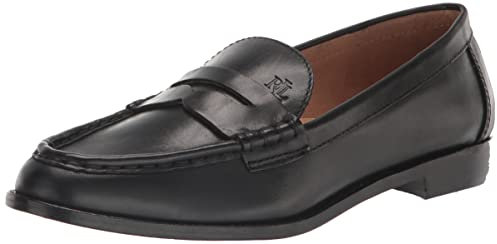 LAUREN Ralph Lauren Damen Wynnie Burnished Leather Loafer Slipper, Schwarz, 38 EU