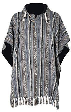 virblatt - Poncho Herren | 100% Baumwolle | Herren Poncho Winter warm | Wendefunktion | Baja Hoodie Poncho Mexiko Deckenponcho - Arriba blau L-XL