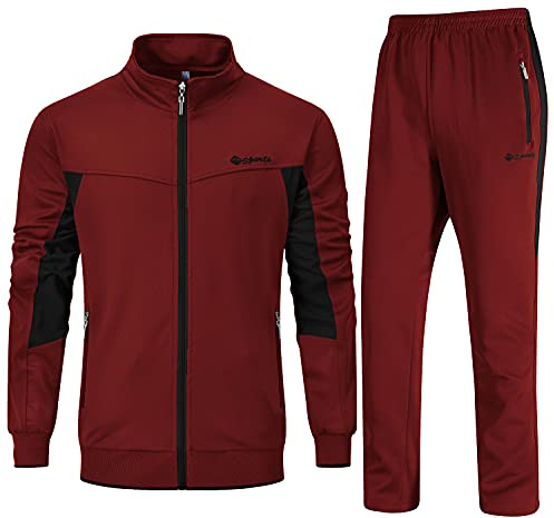 Rdruko Mens Tute Set Full Zip Giacche Jogging Bottoms 2 Pezzo Casual Joggers Running Pantaloni Felpa Top Sport Lounge Wear, Nero e rosso vino., M