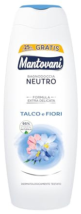 Mantovani - Bagnoschiuma Neutro Ipoallergenico, Fragranza Talco e Fiori Bianchi, con Vitamina E e Collagene Vegetale, 400 ml