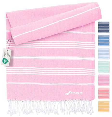 Fit-Flip Hamamtuch aus 100% Baumwolle – saugfähig und schnelltrocknend – türkisches Saunatuch, Strandtuch, Duschtuch, Badetuch, Yogatuch – Rose – 100x200cm Sultan