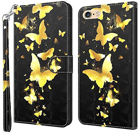 GLANDOTU Case for iPhone 5 /5s /SE 2016(Not for 2020),Flip Wallet PU Leather Cover with Magnetic Button, Standing Function Full-Body Protective for iPhone 5 /5s /SE 2016 Phone Cases-Gold butterfly