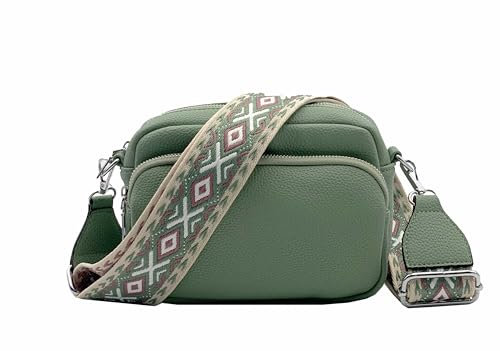 FASHION YOU WANT Crossbody Bag Damen Leder Breiter Gurt Handtasche Umhängetasche Moderne Taschen mit breitem Schultergurt,Abnehmbarer Schultergurt,Schwarz. (mint)
