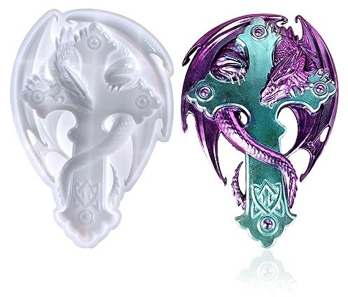 HyzaPhix 3D Drachen Resin Silikonform Groß Drache Epoxidharz Formen Kristall Silikon Gießform Dragon Cross Silicone Mold für DIY Handwerk Drachen Ornament Wanddekoration Wohnkultur