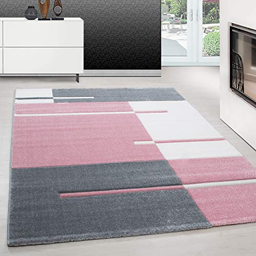 Teppium Tappeto per Soggiorno 140 x 200 cm Rosa- Design Moderno Rettangolare Tappeto a Pelo Corto per Cucina, Sala da Pranzo e Camera da Letto, Extra Morbido e Facile da Pulire