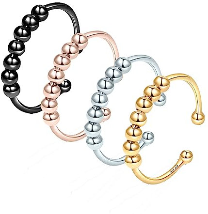 LEEQBCR - 4 Pcs Edelstahl Anti-Angst Ring Anti-Stress Ring Dekompression Ring Set Einstellbare Swivel Ring Fingertip Ring Frauen Männer