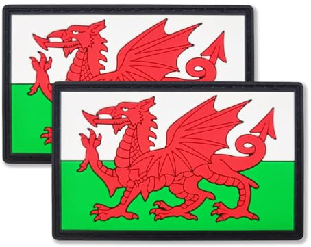 QQSD Wales Flag Patch Welsh Tactical Military Patches - PVC Hook and Loop Fastener Patch, 2 Pack