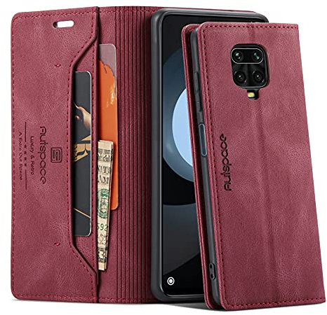 Tuzon per Redmi Note 9 Pro Custodia Portafoglio con Blocco RFID Porta Carte di Credito, Cover Protettiva in Pelle PU per Redmi Note 9 Pro, Custodia in Pelle Kickstand Antiurto,Red