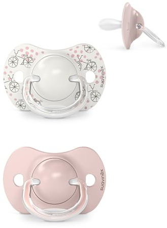 Suavinex Confezione da 2 Ciucci con Tettina Simmetrica in Silicone SX Pro, per Bambini 0-6 Mesi, Ciuccio Neonato, con Tettinalla più Piatta e Flessibile, Walk in the Park Rosa