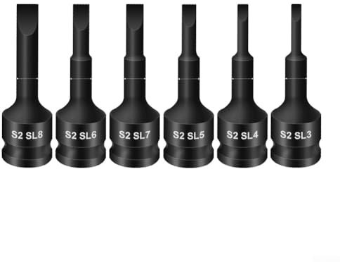 6 Pack 3/8'' inch Slotted Screwdriver Bit for Impact Drive Socket Wrench Adapter Head SL3-SL8
