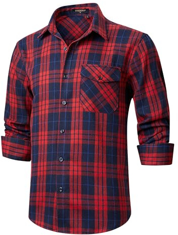 HISDERN Flanellhemd Herren Karierte Hemden Herren Langarm Button Down Baumwolle Holzfällerhemd Regular Fit karohemd