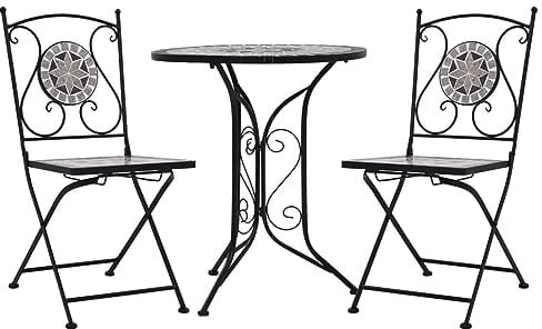ARKEM 3-TLG. Bistro-Set Mosaik Keramik Grau Garten Set Patio Bistro Sets GartenmöBel Bistroset