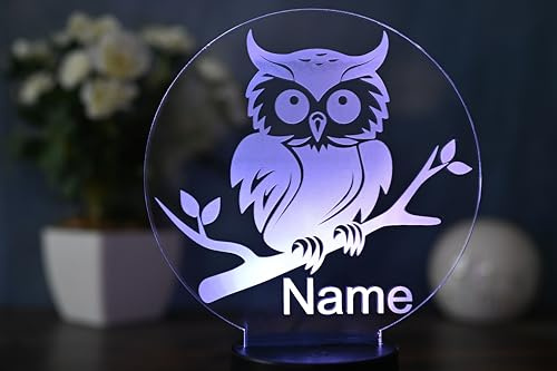 Optechvisual Personalisierte Eulen Lampe als LED Dekoration, Geschenk Idee für Eulenliebhaber