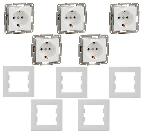 Bundle aus Schneider Electric Asfora EPH2970121D SCHUKO-Steckdose 16A, Schutzkontaktsteckdose,Schraubklemmen, Unterputzsteckdose + Asfora EPH5800121D 1-Fach Rahmen für Steckdosen und Schalter, weiß